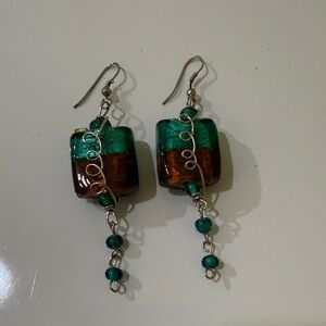 Artisan Green and Brown Dangle Earrings #Boho #Artisan #Women’s Dangle Earrings